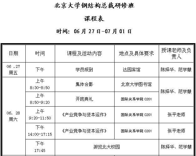 北京大學鋼結(jié)構(gòu)總裁研修班課程表